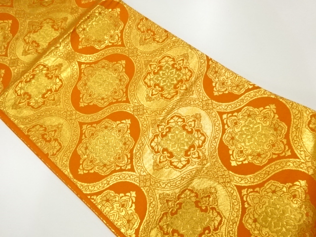 JAPANESE KIMONO / ANTIQUE FUKURO OBI / SILK / WOVEN FLORAL CREST